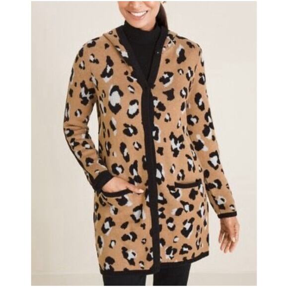 Chico’s Sz 0 (Small) Animal Print Pockets Snap Closure Long Duster Cardigan - Picture 1 of 10